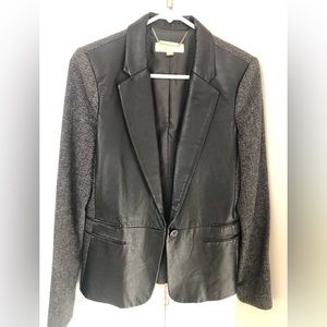 Michael Kors Black Tweed Leather Blazer Jacket Size 6
